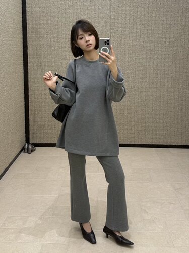 摩登mdeng慵懒风长袖T恤微喇休闲裤两件套女秋冬双面绒套装33152