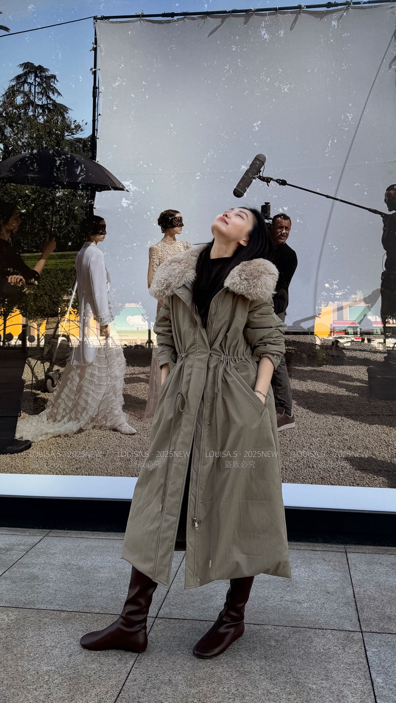 LOUISA.S狐狸毛领中长款收腰90白鸭绒羽绒服女冬季25新款保暖外套