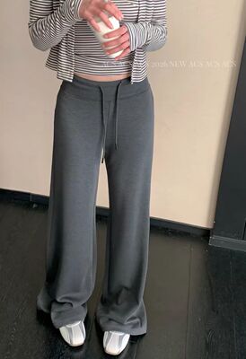 ACS韩版铜氨丝百搭显瘦休闲裤女春夏2026新款高腰直筒阔腿拖地裤