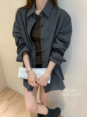 CAMELLIA山茶吊带背心格子衬衫两件套女2025秋季新款百搭休闲套装