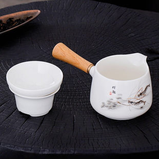 防烫侧把茶海茶漏一体羊脂玉白瓷公道杯大号过滤杯分茶器家用茶具
