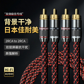 佳耐美 rca音频线二对二双莲花头发烧纯铜音响音箱功放连接信号线