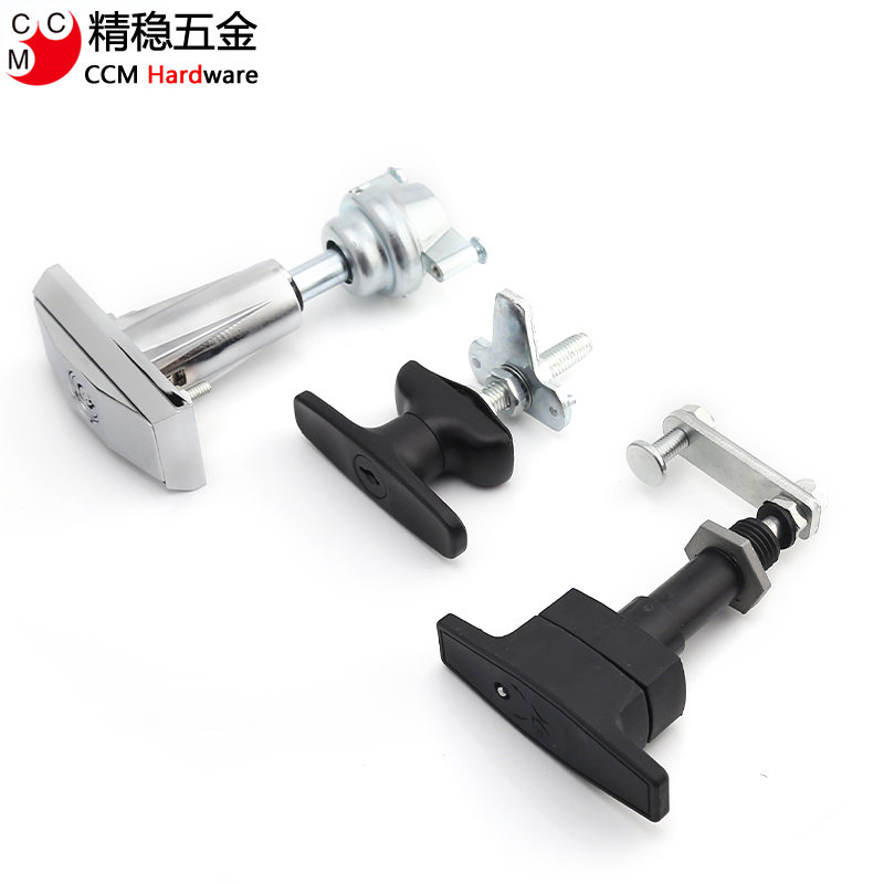 工业锌合金门锁黑色机箱机柜异形T型旋转手柄把手执手锁SK1-019