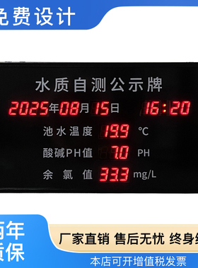 定制游泳池水质PH温湿度氨氯检测电子看板RS485通讯LED显示屏直销