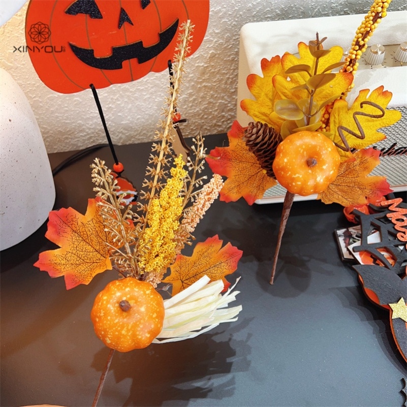 万圣节南瓜枫叶装饰品墙面布置壁挂感恩节仿真装饰插枝场景装饰品