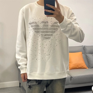 网红同款烫钻卫衣男2025秋冬加绒韩版时尚休闲精神小伙长袖打底衫