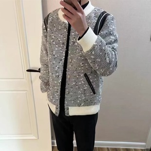 精神小伙小香风夹克复古棒球外套男女秋冬季新款情侣同款拼接上衣