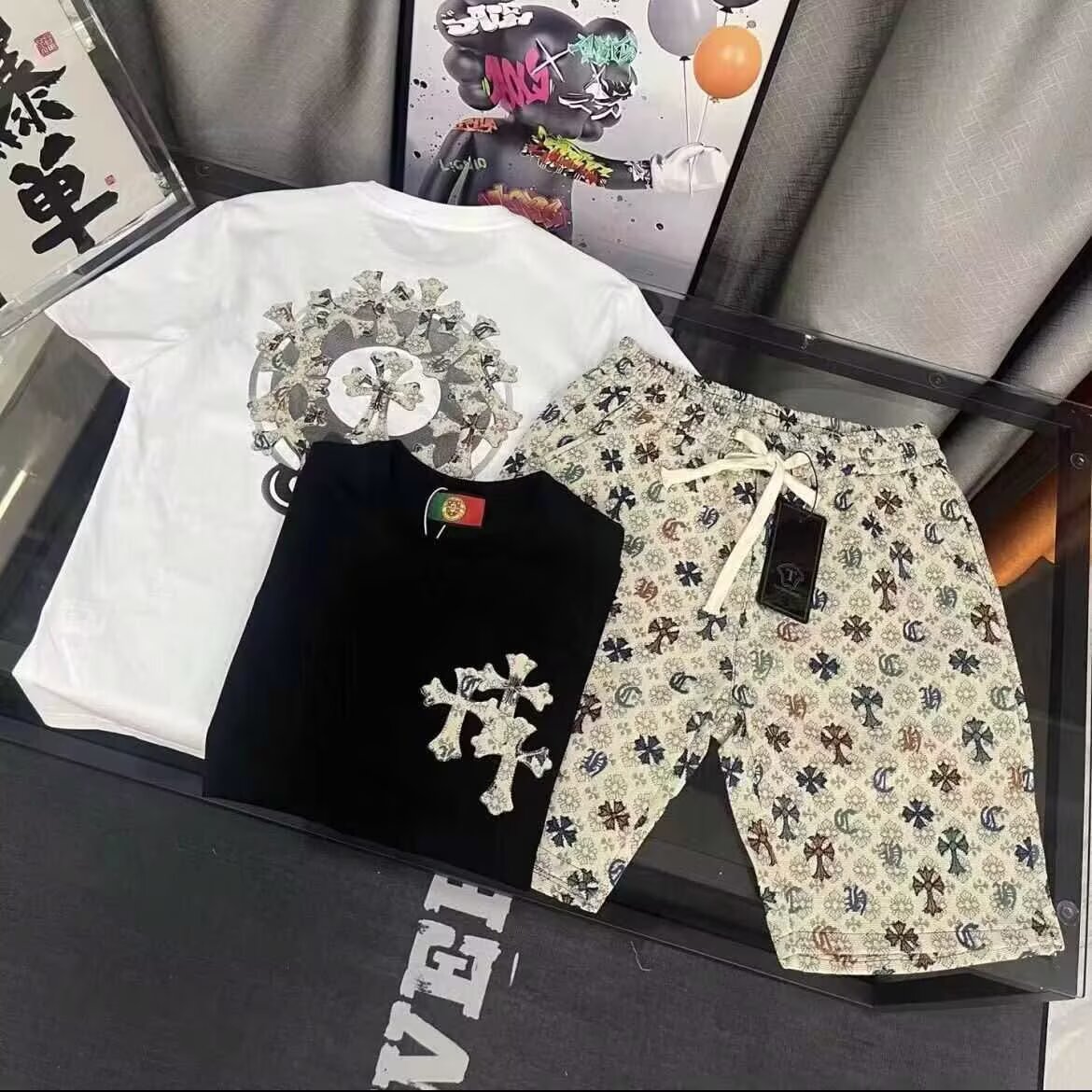 设计感提花短袖套装男士休闲短裤夏季新款潮牌痞帅沙滩五分裤百搭