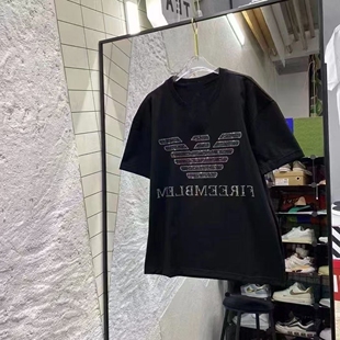 精神小伙短袖t恤男纯棉重磅体恤烫钻潮流百搭美式休闲上衣服夏季