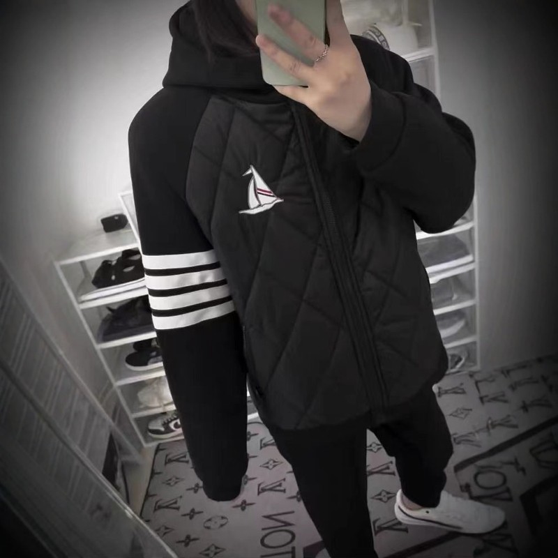 网红同款拼接帆船四条杠棉衣男女潮流休闲百搭夹克秋冬季棉服外套