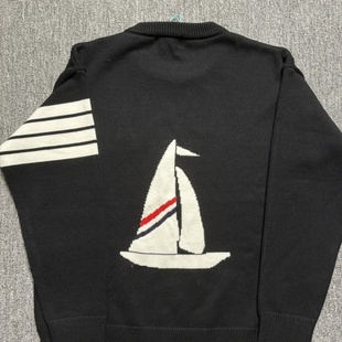 后背帆船线衣外套潮牌情侣针织衫 秋冬新款 潮牌四道杠毛衣男女同款