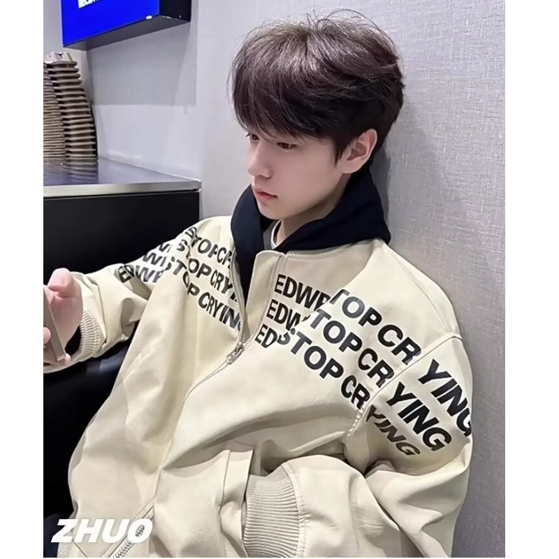 秋冬高级感外套男生痞帅美式hiphop棒球服夹克青年字母印花上衣服
