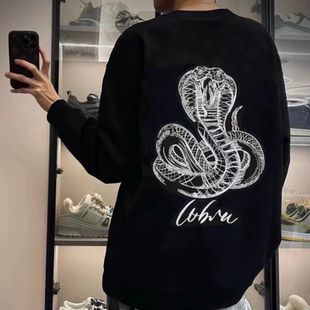 王子阳同款眼镜蛇印花卫衣男士秋冬加绒圆领长袖衫精神小伙上衣潮