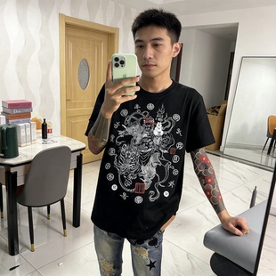 2026国潮原创精神小伙炸街短袖T恤男士夏季半袖260g纯棉宽松上衣