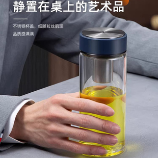 万象玻璃杯单层泡茶杯子男士大容量透明水杯不漏办公室绿茶杯过滤