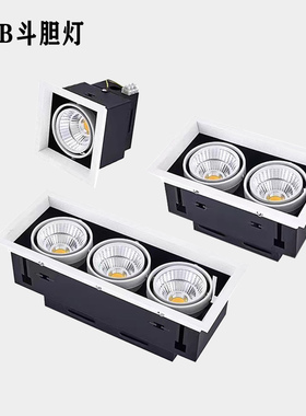 led斗胆灯双头射灯单头三头格栅吊顶天花孔灯方形嵌入式COB豆胆灯