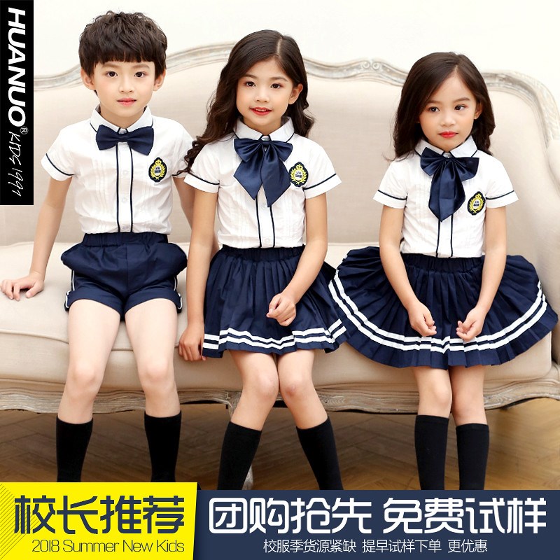 Mới mẫu giáo quần áo mùa hè chàng trai và cô gái trẻ em lớp quần áo tiểu học và trung học đồng phục tùy chỉnh phù hợp với bông đặc biệt cung cấp shop đồ trẻ em
