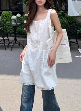 【现】2026春夏新款白色蕾丝吊带连衣裙女无袖显瘦叠穿背心裙