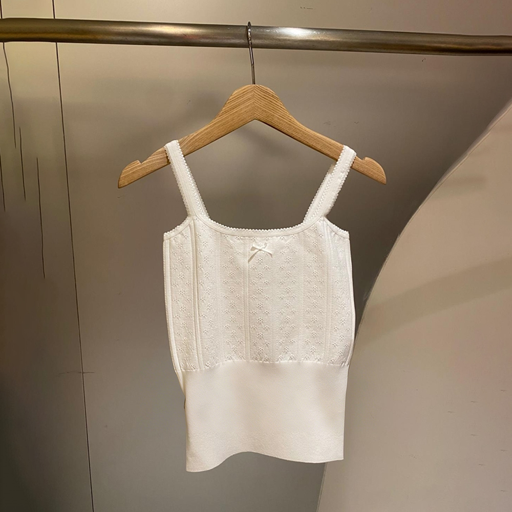 纯色蝴蝶结细肩带吊带女