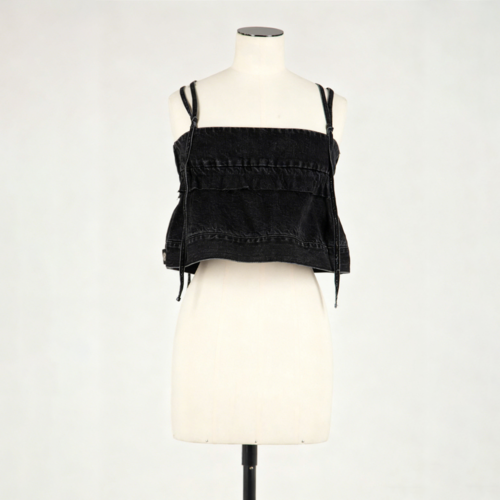 纯色性感系带皱褶抹胸