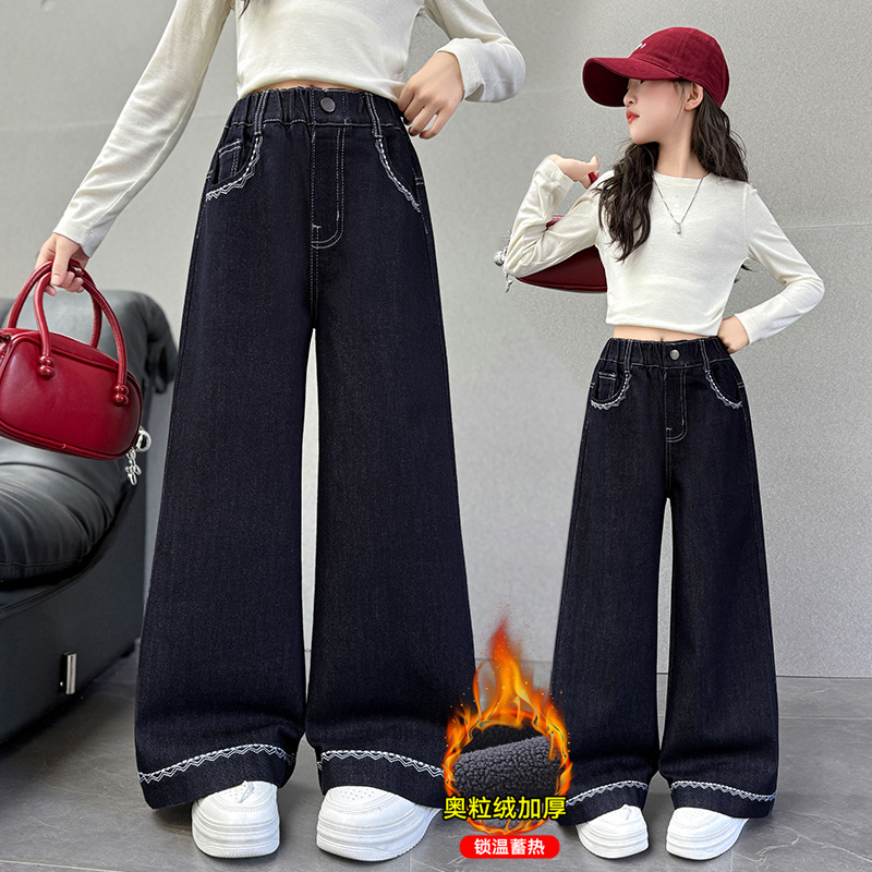 女童牛仔裤春秋款宽松阔腿裤