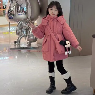 女童韩系加棉加毛加厚中长款棉服外套2026冬季新款收腰保暖棉衣潮