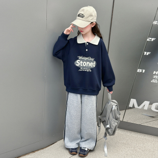 阔腿裤 女童韩版 儿童洋气POLO衫 学院风套装 子两件套潮 2025春秋新款