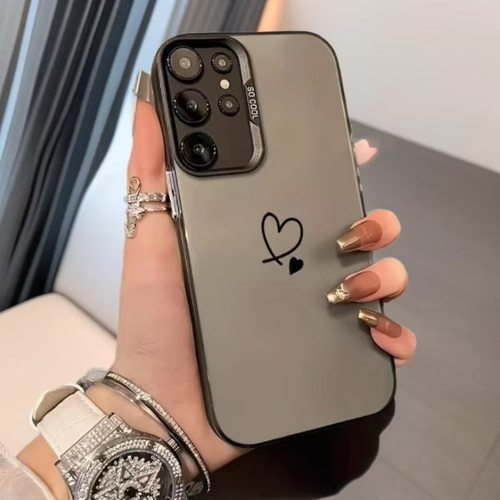两颗心适用三星A55硬壳 A53 34手机壳S24Ultra彩银IMD高级感S23FE/Note20U个性