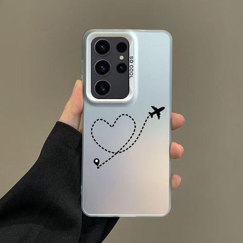 爱心航线适用三星A55硬壳 A53 34手机壳S24Ultra彩银IMD高级感S23FE/Note20U个性