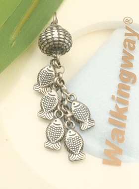 S925银复古鱼篓小鱼流苏吊坠