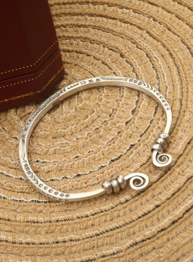 S925银金箍复古开口手镯女款