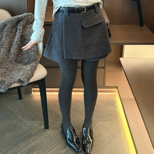 休闲短裙裤 欧货女装 新款 不规则羊毛呢A字半身裙女欧洲站2025冬装