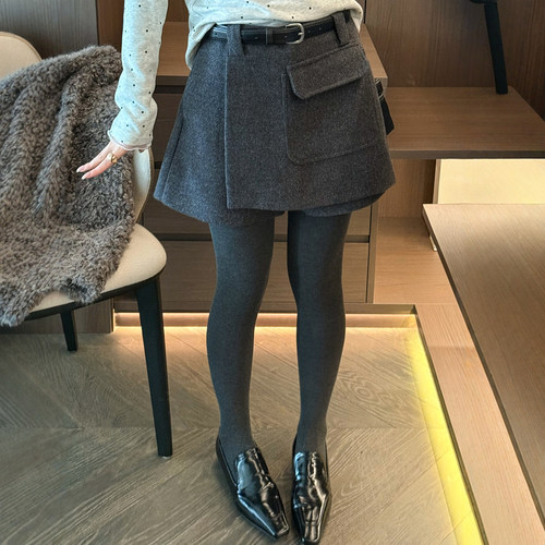 不规则羊毛呢A字半身裙女裙裤