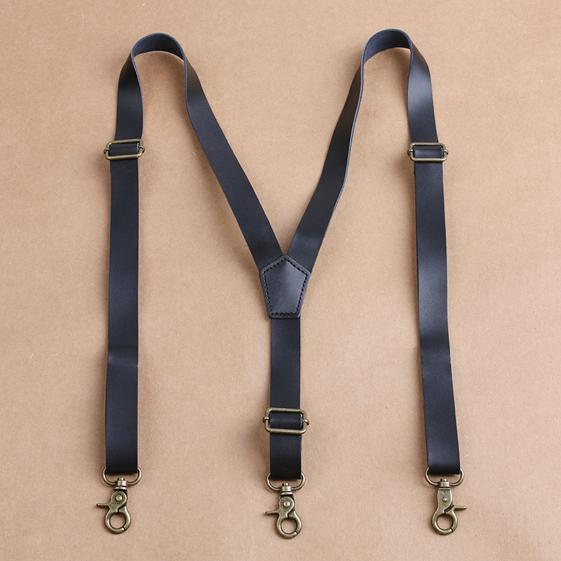 挂钩背带夹男士复古真皮吊裤带2厘米宽3钩扣裤子防掉背带二层牛皮