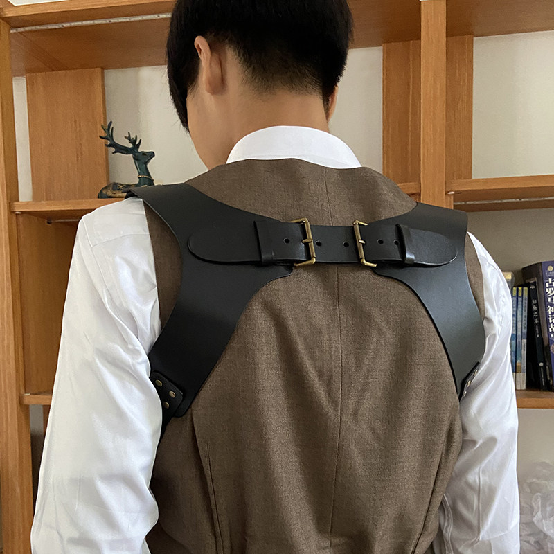 头层牛皮侧夹式背带男士后背加宽衬衫西装商务装饰吊带特工枪套带