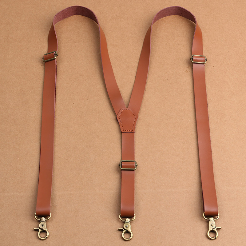 成人男士背带挂钩锁扣复古英伦真皮吊裤带二层牛皮中老年防掉裤带