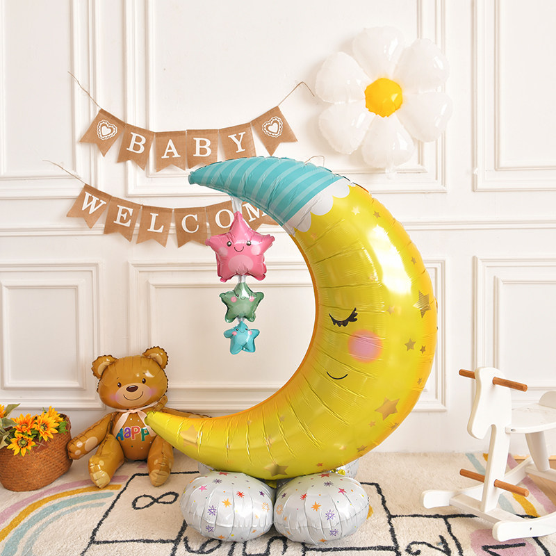 超大月亮铝膜气球生日装饰场景布置拍照儿童宝宝满月百天站立卡通