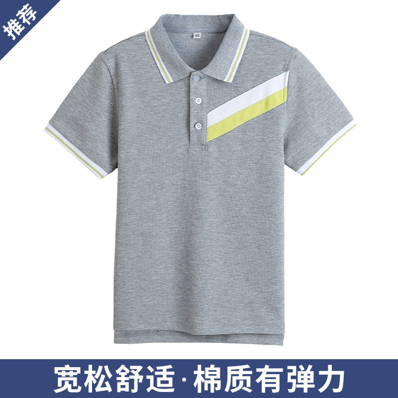 夏季条纹拼接学院灰色男女童服