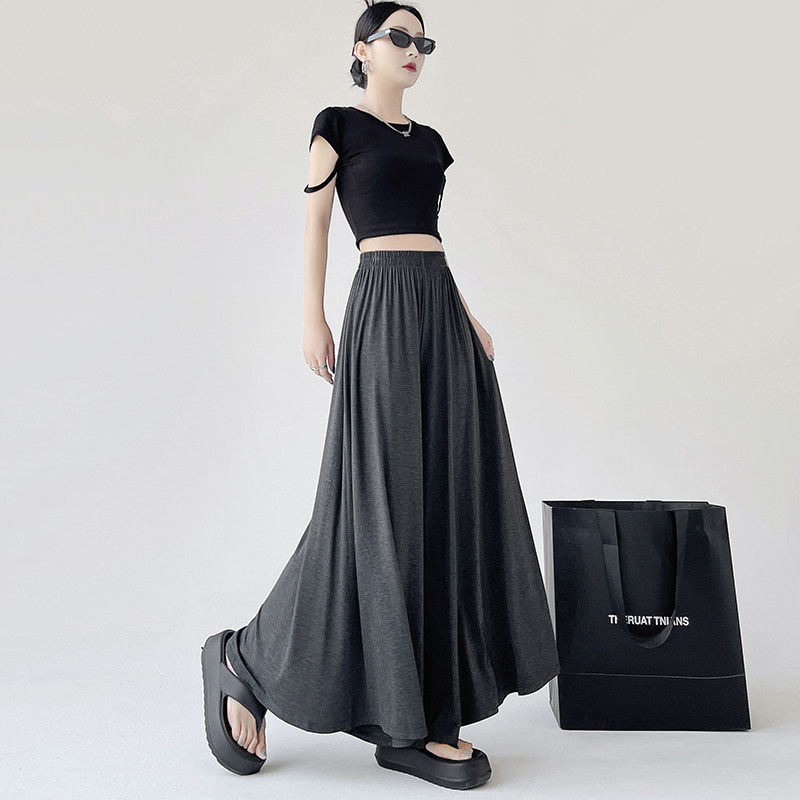 慵懒风高腰阔腿裤女黑色垂感显瘦宽松休闲长裤大摆裤莫代尔遛弯裤