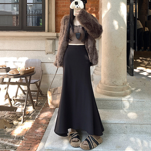 黑色半身裙女秋冬2025新款高腰显瘦a字长裙步步生莲止步裙鱼尾裙