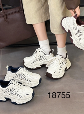 她菲娅2025冬新款欧货真皮老爹鞋女加绒厚底百搭运动休闲鞋18755