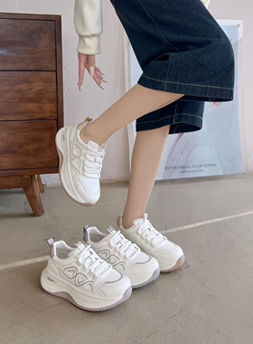 她菲娅2026春欧货新款真皮老爹鞋女百搭厚底轻便运动休闲鞋女1818