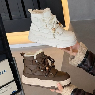 高鹏2025冬雪地靴女新款防滑真皮百搭厚底加绒加厚保暖大棉鞋1212