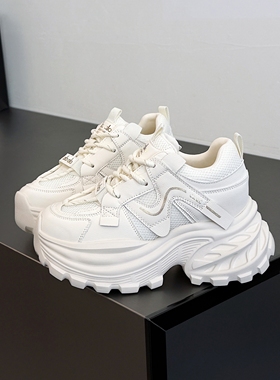 展风2026春新款欧货真皮老爹鞋女增高厚底百搭轻便运动休闲鞋3127