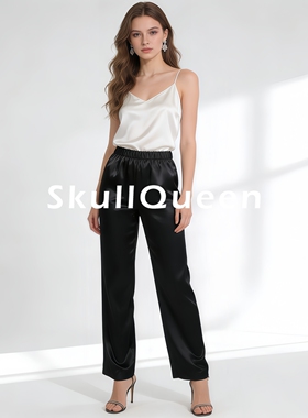 法式进口醋酸缎面丝滑光泽垂坠感直筒裤斜裁凉感阔腿裤长裤休闲裤