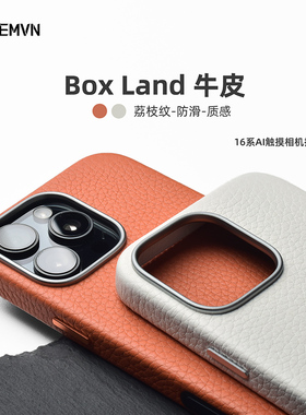 ailemvn真皮16Promax手机壳小牛皮钛金适用苹果15pro保护套沙漠金磁吸超薄相机触摸按键