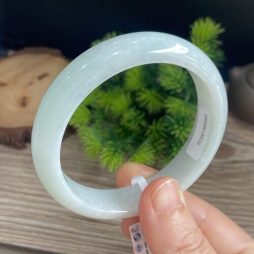 天然缅甸翡翠手镯55冰糯种满绿果绿正圈玉镯子老坑a货0568宽版
