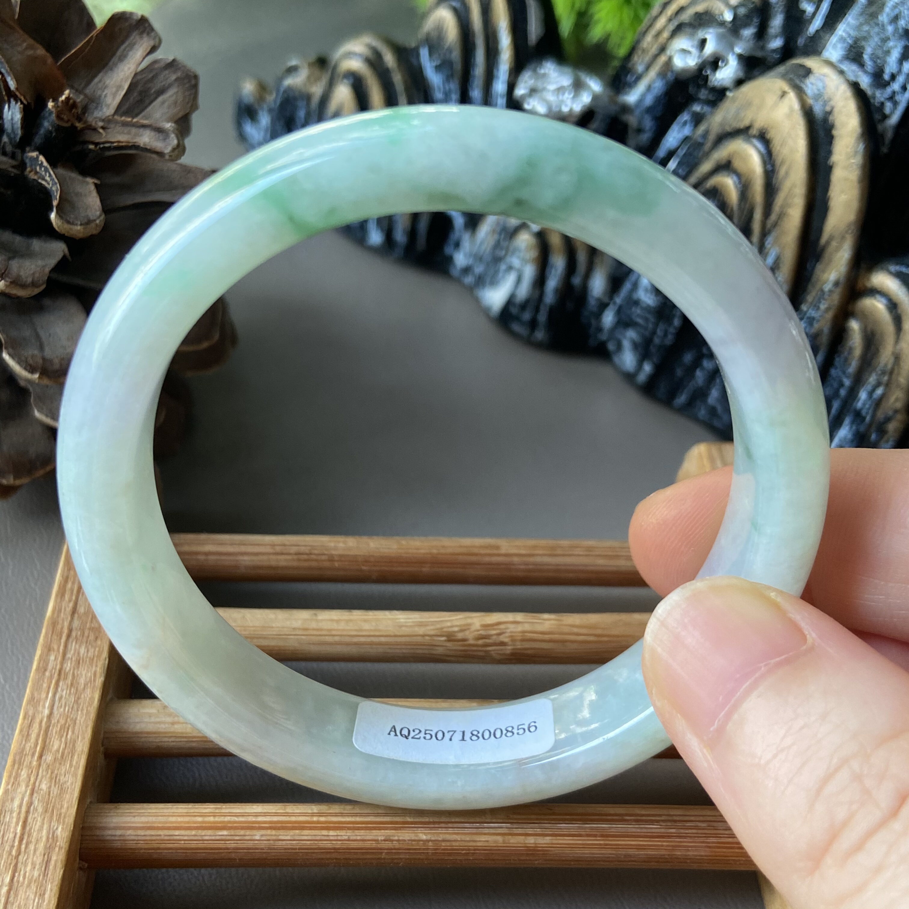 天然缅甸翡翠手镯53冰糯种飘绿花紫罗兰玉镯子54老坑a货0856特价