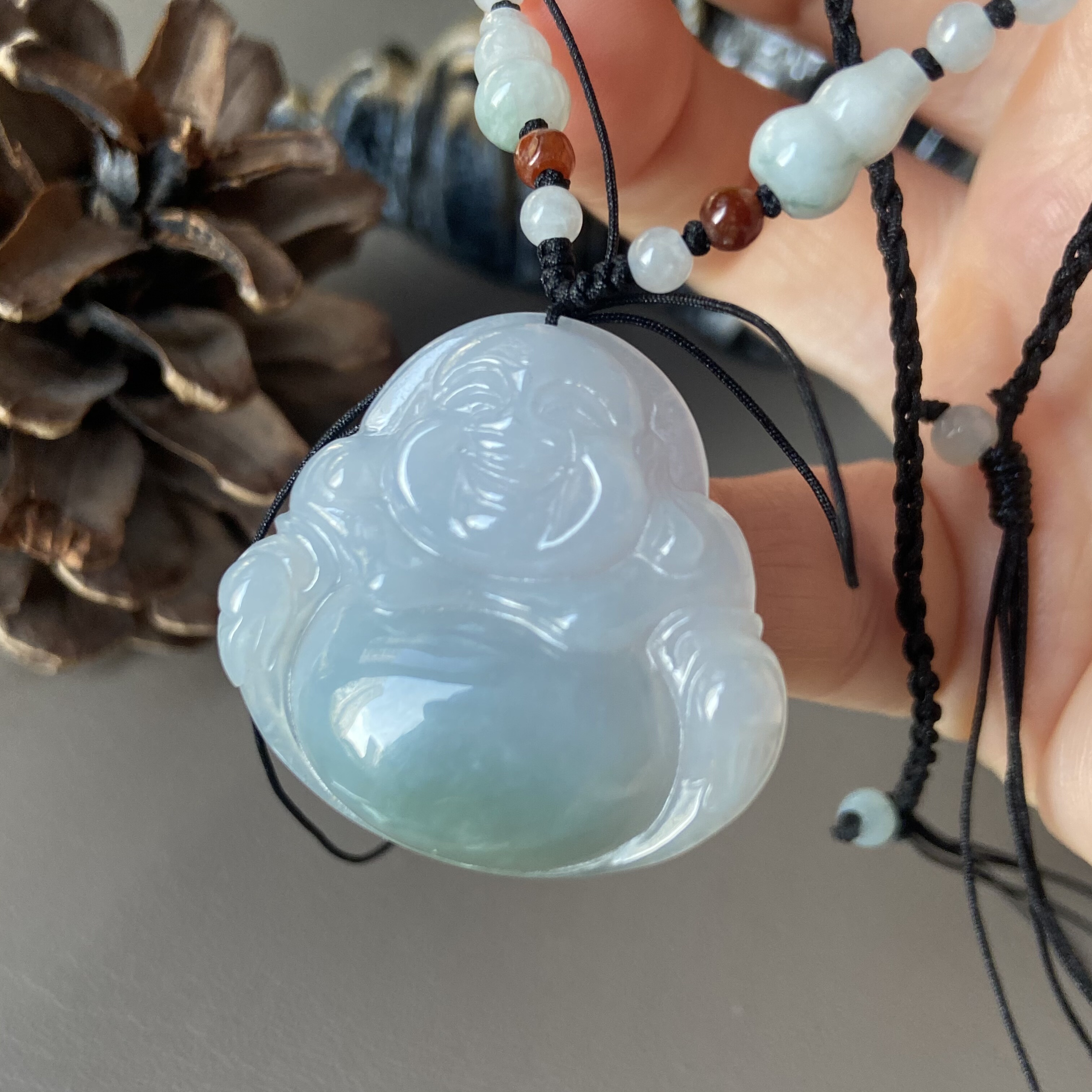 天然缅甸翡翠吊坠弥勒佛公挂件冰糯种浅绿玉坠子老坑a货4622证书