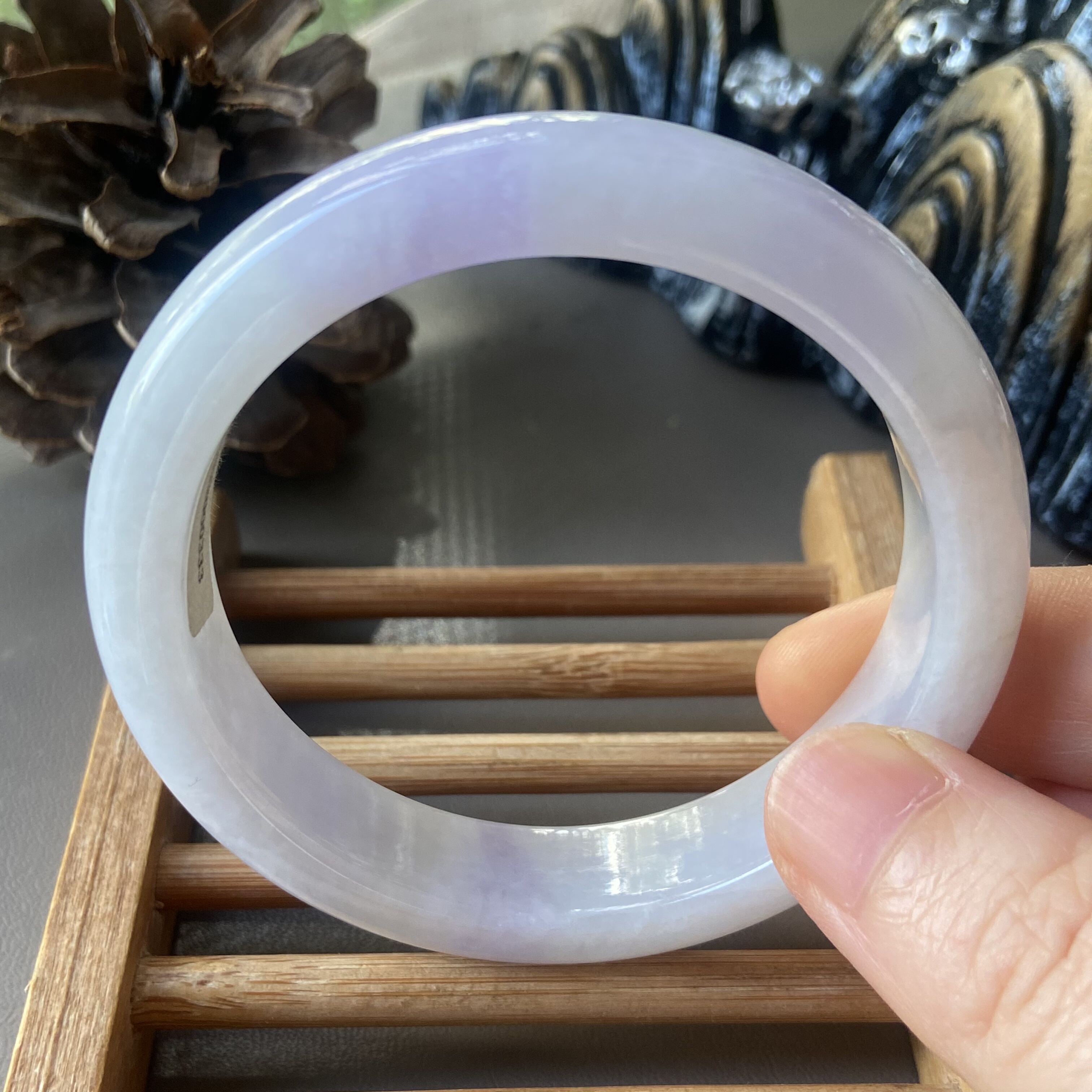 天然缅甸翡翠手镯56冰糯种春带彩紫罗兰玉镯子老坑a货0333带证书